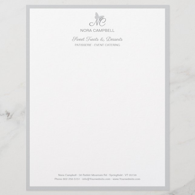 Farbklassischer Monogramm-Butterfly-Rahmen Briefbogen (Vorderseite)
