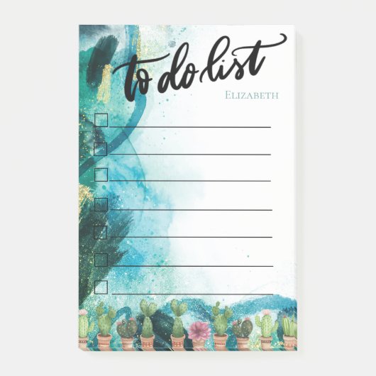 Farbklecks, Kaktus To-Do-Liste Post-it Klebezettel (Vorderseite)