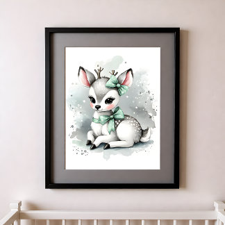 Farbklecks Kinderzimmer Waldtiere Hirsche Poster