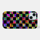 Farbklecks-Schachbrettmuster iPhone 15 Hülle (Rückseite (Horizontal))