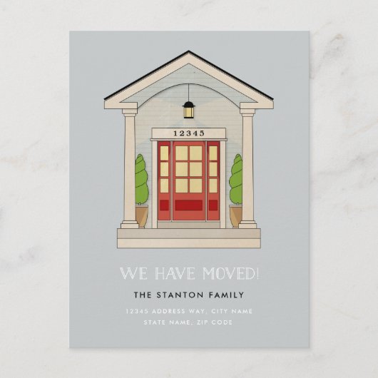 Farbkoloniale rote Vordertür-Bewegung Ankündigungspostkarte (Vorderseite)