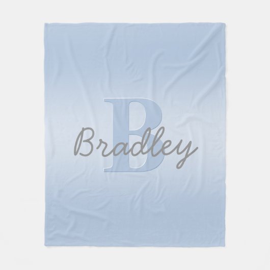 Farbkombination Blau & Grau Monogram bearbeitbar Fleecedecke (Vorderseite)