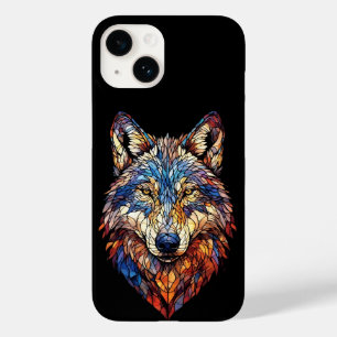 Farbkopf eines Wolfes aus buntem Bleiglas Case-Mate iPhone 14 Hülle