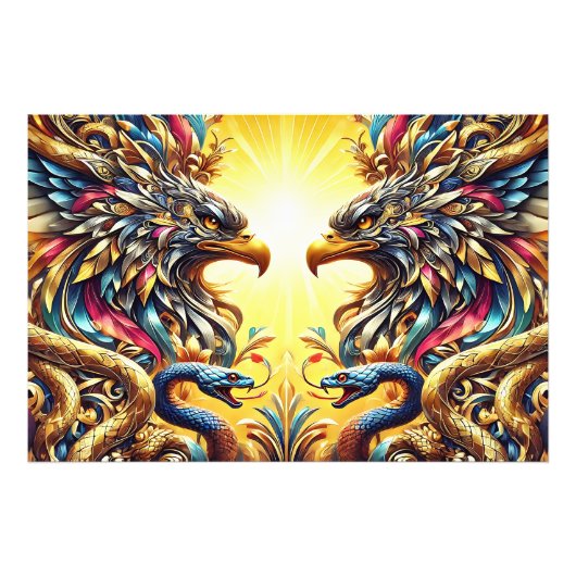 Farbkreation mit 2 Adlerköpfen und Schlangen Fotodruck (Vorne)