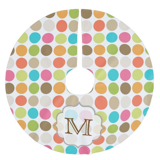Farbkreis Polka Dot Monogram, anfänglicher Baumroc Polyester Weihnachtsbaumdecke (Vorderseite)