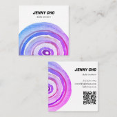 Farbkreise Ring Minimalistischer Lila QR-CODE Quadratische Visitenkarte (Vorne/Hinten)