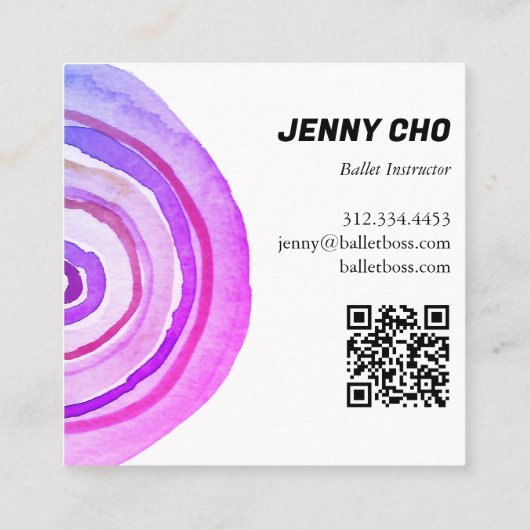 Farbkreise Ring Minimalistischer Lila QR-CODE Quadratische Visitenkarte (Rückseite)