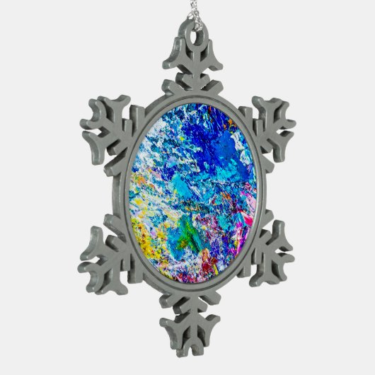 Farbkunst Schneeflocken Zinn-Ornament (Links)