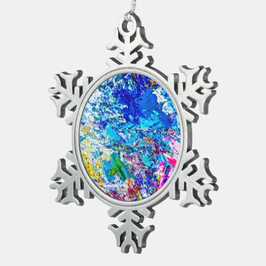 Farbkunst Schneeflocken Zinn-Ornament (Rechts)