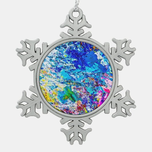 Farbkunst Schneeflocken Zinn-Ornament (Vorderseite)