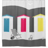 Farbküsteküste Strandhüttenenglands Schwarz-weiße Duschvorhang (Vorderseite)