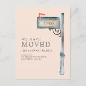 Farblackierte Mailbox Aquarell neue Zuhause pink v Ankündigungspostkarte (Vorderseite)