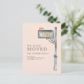 Farblackierte Mailbox Aquarell neue Zuhause pink v Ankündigungspostkarte (Stehend Vorderseite)