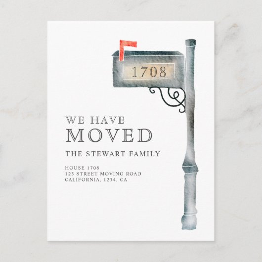 Farblackierte Mailbox Wasserfarbe neue Zuhause bew Ankündigungspostkarte (Vorderseite)