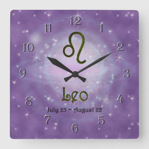 Farbleder Zodiac Astrologisches Zeichen Quadratische Wanduhr