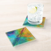 Farblich Abstrakt Glasuntersetzer (Schrägansicht)