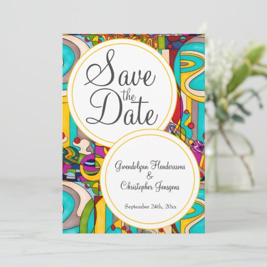 Farblich abstrakt modern Save the Date (Stehend Vorderseite)