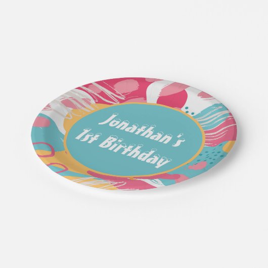 Farblich Abstrakt Personalisiert Pappteller (Schrägansicht)