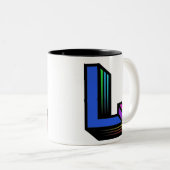Farblich angepasster Buchstabe L Zweifarbige Tasse (VorderseiteRechts)