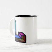 Farblich angepasster Buchstabe L Zweifarbige Tasse (Vorderseite Links)