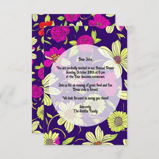 Farblich anpassbare Blumen-Einladungskarte Einladung (Vorne/Hinten)