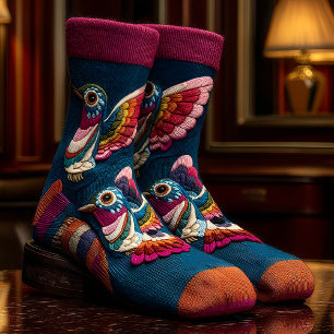 Farblich bestickte Hummingbird-Muster-Socken Socken