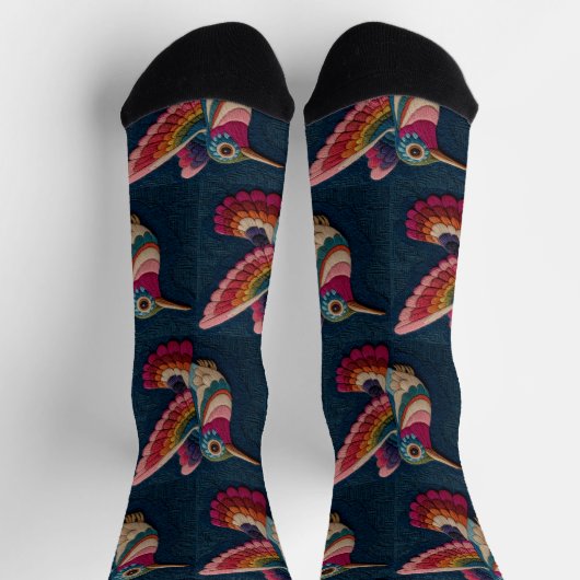 Farblich bestickte Hummingbird-Muster-Socken Socken (Oben)