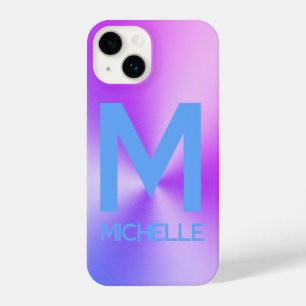 Farblich blau und Lila gebürsteter Metalllook iPhone 14 Hülle