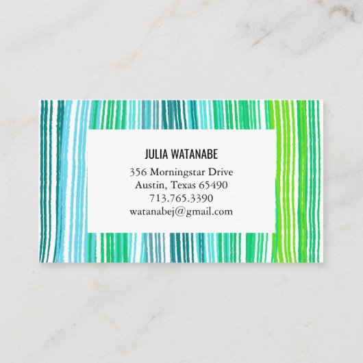 Farblich blaugrüne Minimalistische Streifen handge Visitenkarte (Rückseite)