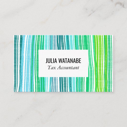 Farblich blaugrüne Minimalistische Streifen handge Visitenkarte (Vorderseite)