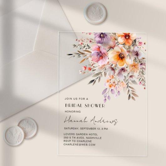 Farblich, Blume Bouquet Brautparty Acryleinladungen