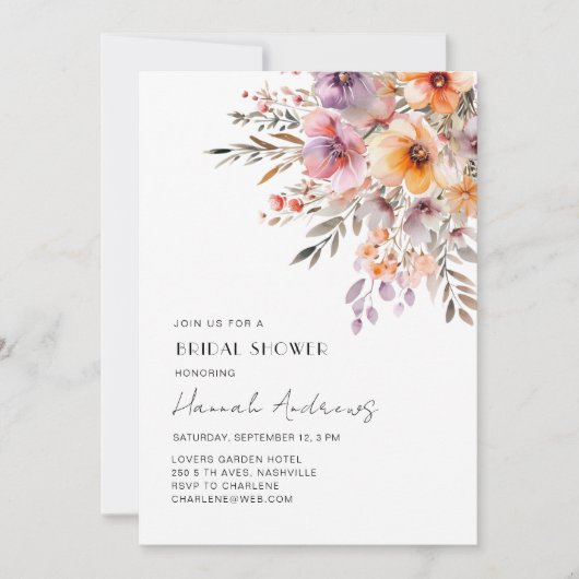 Farblich, Blume Bouquet Brautparty Einladung (Vorderseite)