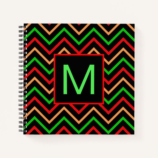 Farblich Cool Zickzack auf Schwarz-Monogramm Notizblock (Vorderseite)