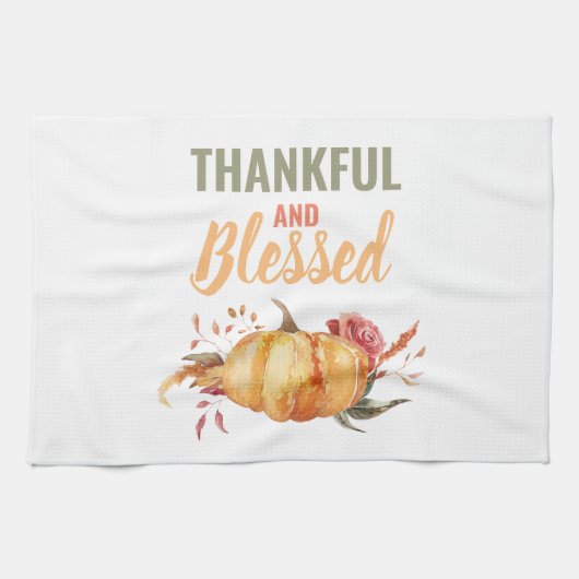 Farblich dankbar und gesegnet mit Kürbisgeschenk Geschirrtuch (Horizontal)