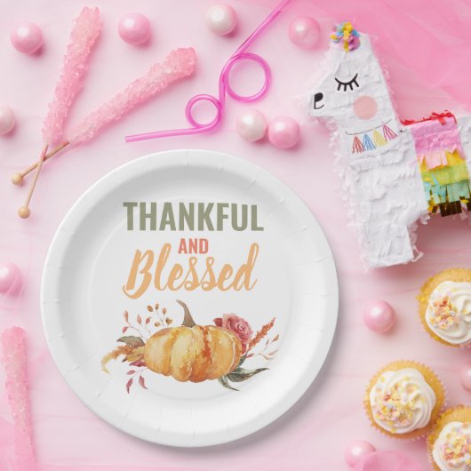 Farblich dankbar und gesegnet mit Kürbisgeschenk Pappteller (Party)