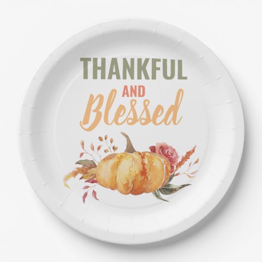 Farblich dankbar und gesegnet mit Kürbisgeschenk Pappteller (Vorderseite)