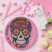 Farblich gefärbter Zuckerschädel Día de Muertos Pappteller (Party)
