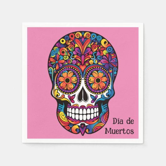Farblich gefärbter Zuckerschädel Día de Muertos Serviette (Vorderseite)