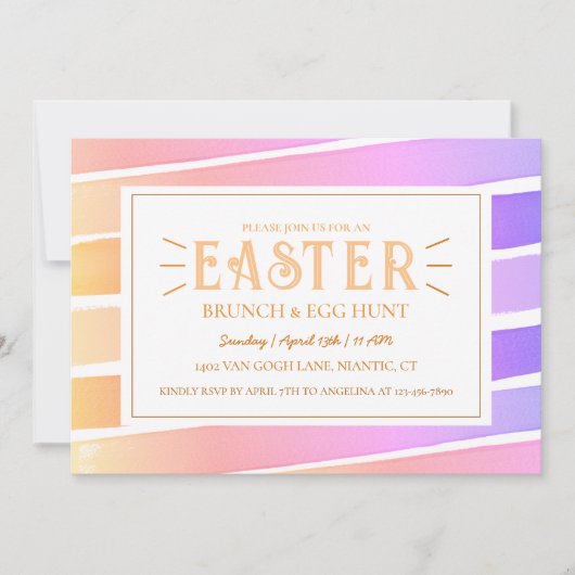 Farblich helle Pastel Streifen Ostereierjagd Einladung (Vorderseite)