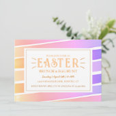 Farblich helle Pastel Streifen Ostereierjagd Einladung (Stehend Vorderseite)
