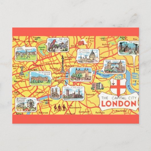 Farblich Illustrierte Karte von London England (Vorderseite)