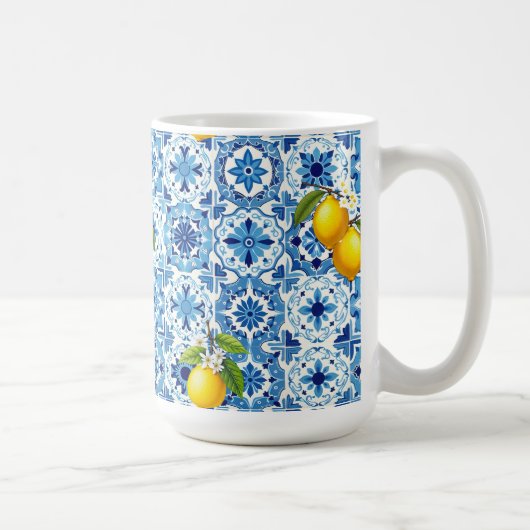 Farblich, mediterran, mosaik, blau, Zitrone, Kaffeetasse (Rechts)