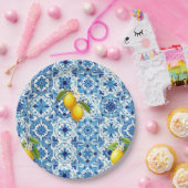 Farblich, mediterran, mosaik, blau, Zitrone, Pappteller (Party)