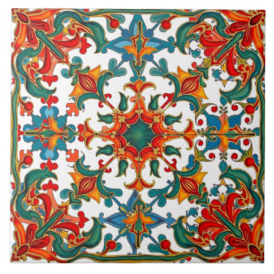 Farblich, mediterran, mosaik, rot, orange, grün, fliese