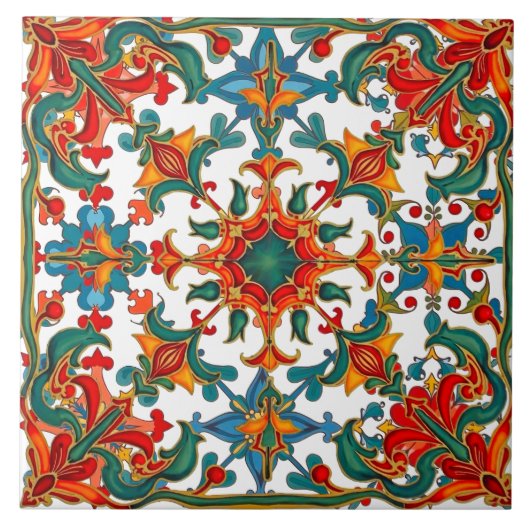 Farblich, mediterran, mosaik, rot, orange, grün, fliese (Vorderseite)