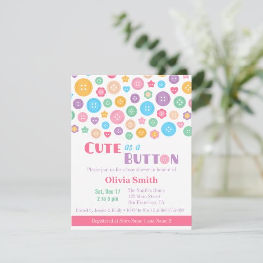 Farblich Niedlich als Button Baby Shower Einladung (Stehend Vorderseite)