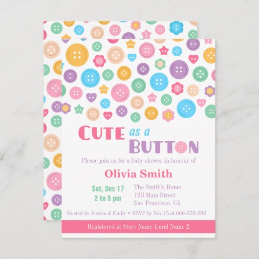 Farblich Niedlich als Button Baby Shower Einladung (Vorne/Hinten)