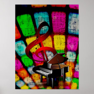 Farblich und jazzy Treble Clef und Piano Poster