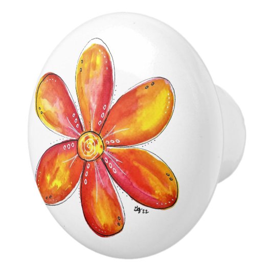 Farblich weißes Orange und Gelb Keramikknauf (Rechts)