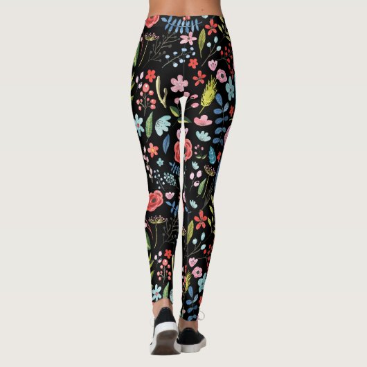 FarblichBotanische Blätter und Blume Muster Leggings (Rückseite)